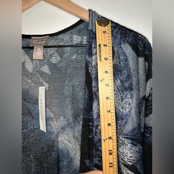 Chico's Knit Jacquard Duster Open Front Cardigan XXL Blue Burnout Knit Elbow SLV - Picture 6 of 11